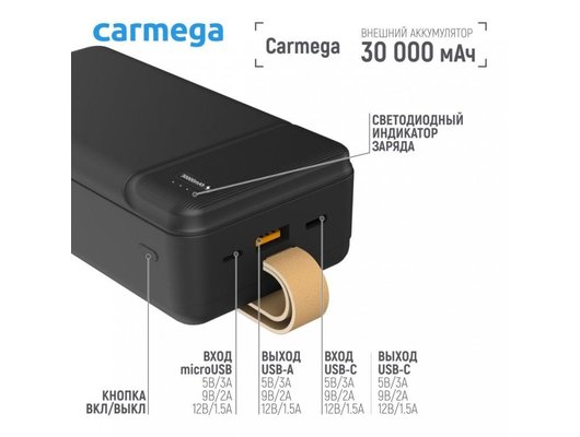 Внешний аккумулятор Carmega 30000mAh Charge PD 30 black CAR-PB-205-BK